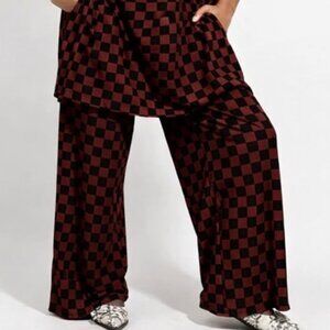 Dressed in Lala Leveled Up Ribbed Check Black Brown Playsuit Pants Women S